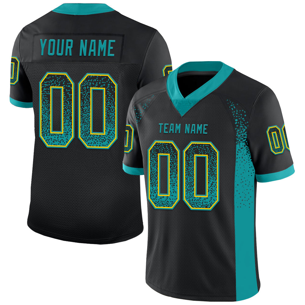 Custom Black Teal-Yellow Mesh Drift Fashion Football Jersey - Sky-Custom