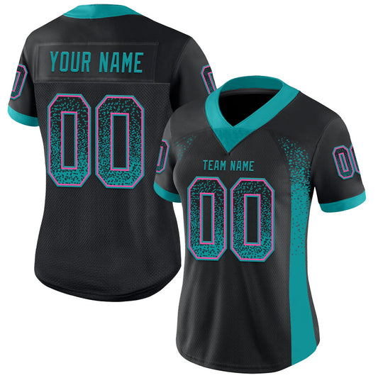 Custom Black Teal-Pink Mesh Drift Fashion Football Jersey - Sky-Custom