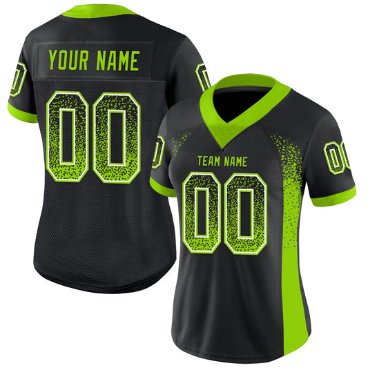 Custom Black Neon Green-White Mesh Drift Fashion Football Jersey - Sky-Custom