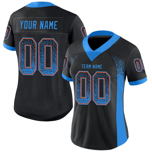 Custom Black Powder Blue-Orange Mesh Drift Fashion Football Jersey - Sky-Custom