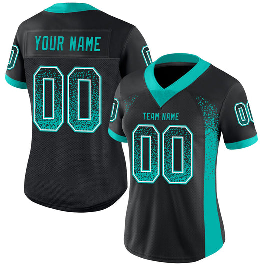 Custom Black Aqua-White Mesh Drift Fashion Football Jersey - Sky-Custom