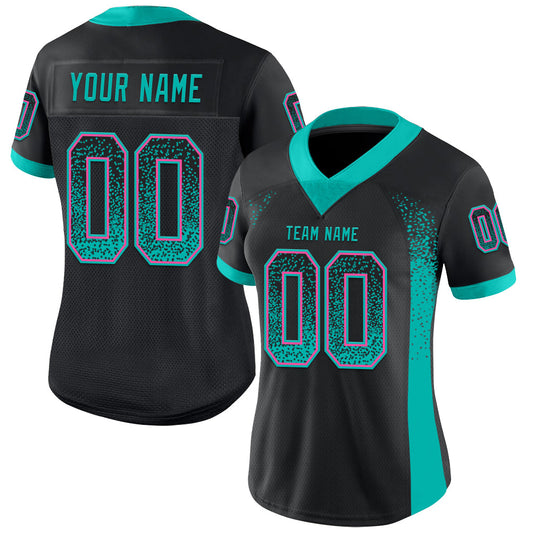 Custom Black Aqua-Pink Mesh Drift Fashion Football Jersey - Sky-Custom
