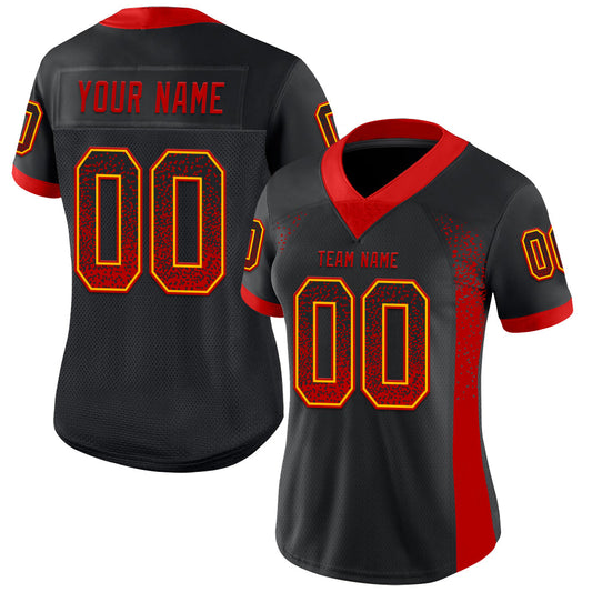 Custom Black Red-Gold Mesh Drift Fashion Football Jersey - Sky-Custom