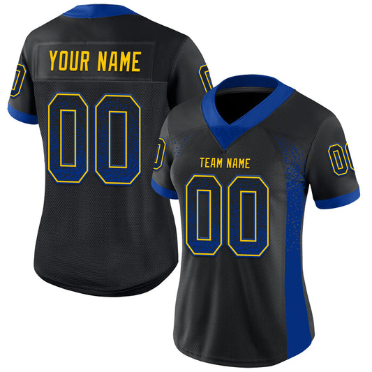 Custom Black Royal-Yellow Mesh Drift Fashion Football Jersey - Sky-Custom