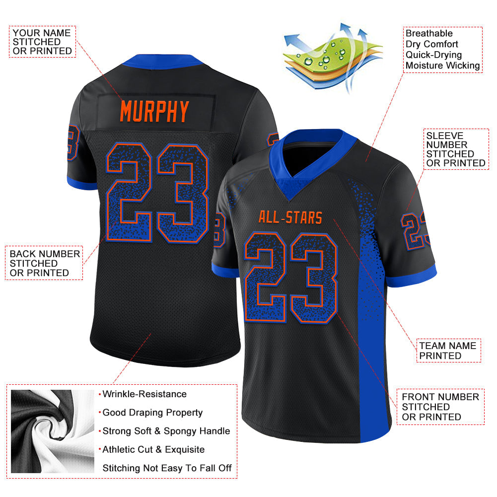 Custom Black Thunder Blue-Orange Mesh Drift Fashion Football Jersey - Sky-Custom