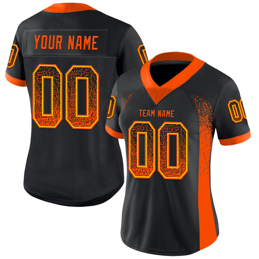 Custom Black Orange-Yellow Mesh Drift Fashion Football Jersey - Sky-Custom
