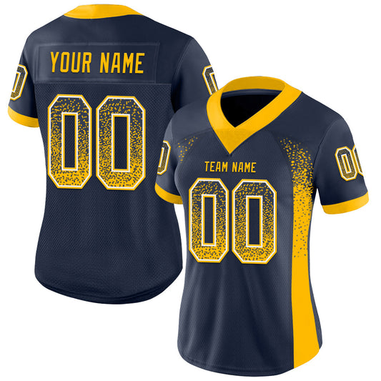 Custom Navy Gold-White Mesh Drift Fashion Football Jersey - Sky-Custom