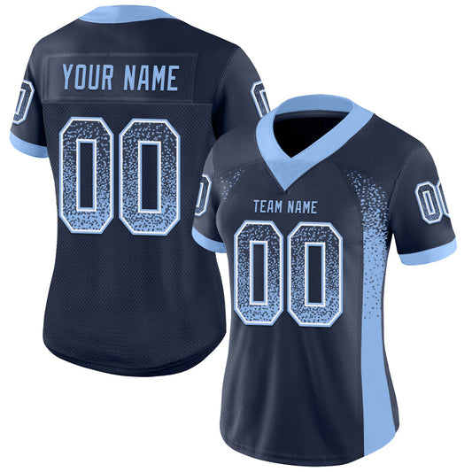 Custom Navy Light Blue-White Mesh Drift Fashion Football Jersey - Sky-Custom