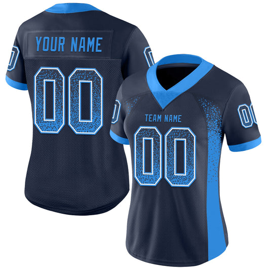 Custom Navy Powder Blue-White Mesh Drift Fashion Football Jersey - Sky-Custom