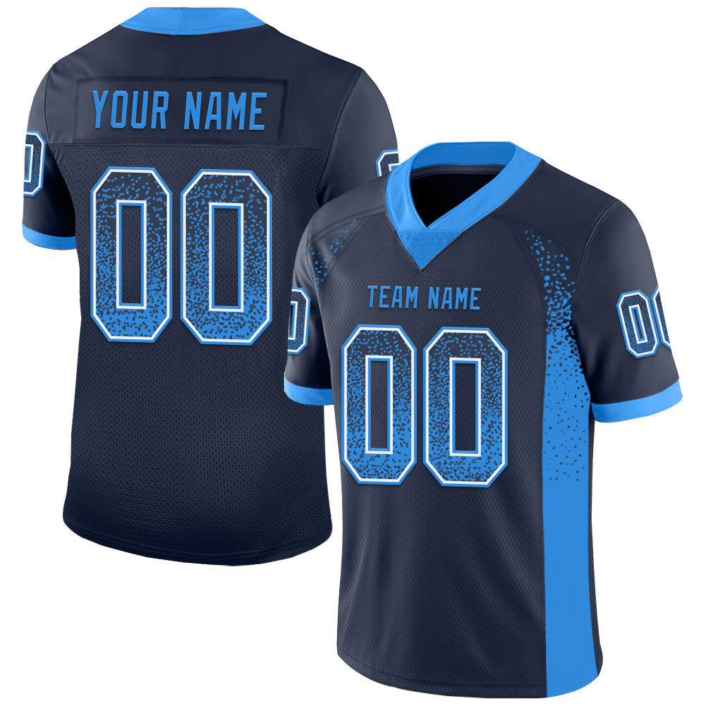 Custom Navy Powder Blue-White Mesh Drift Fashion Football Jersey - Sky-Custom