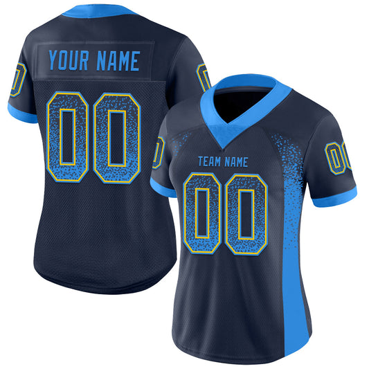 Custom Navy Powder Blue-Yellow Mesh Drift Fashion Football Jersey - Sky-Custom