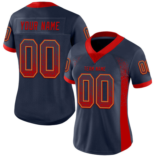 Custom Navy Red-Old Gold Mesh Drift Fashion Football Jersey - Sky-Custom