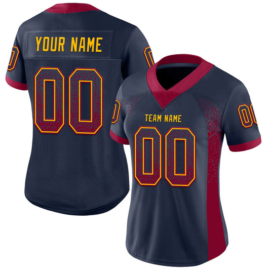 Custom Navy Maroon-Gold Mesh Drift Fashion Football Jersey - Sky-Custom