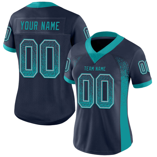 Custom Navy Teal-Gray Mesh Drift Fashion Football Jersey - Sky-Custom