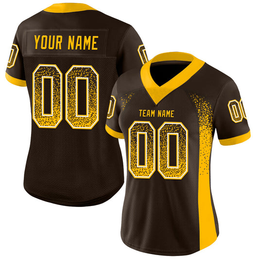 Custom Brown Gold-White Mesh Drift Fashion Football Jersey - Sky-Custom