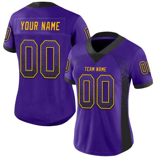 Custom Purple Black-Gold Mesh Drift Fashion Football Jersey - Sky-Custom