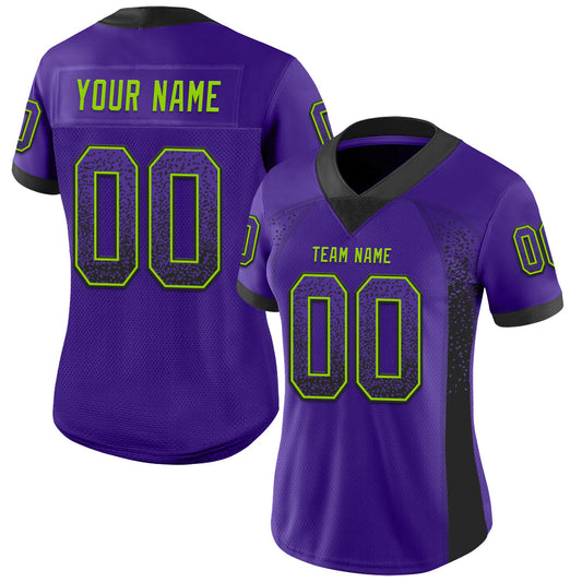 Custom Purple Black-Neon Green Mesh Drift Fashion Football Jersey - Sky-Custom