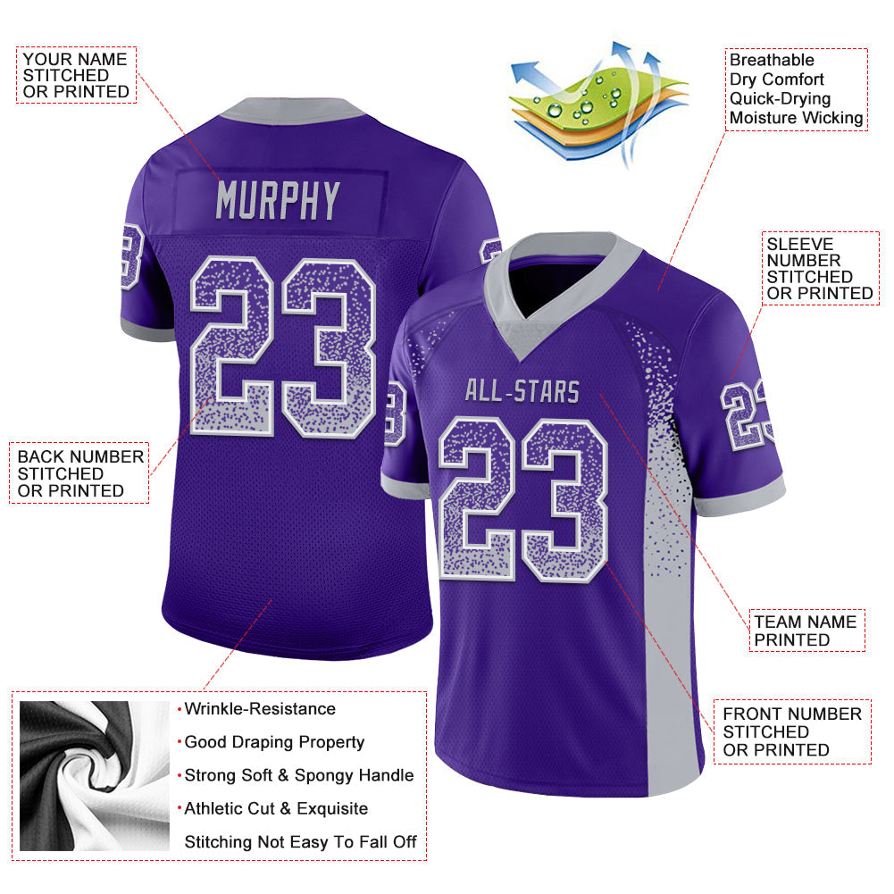 Custom Purple Gray-White Mesh Drift Fashion Football Jersey - Sky-Custom