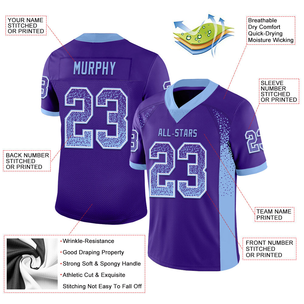 Custom Purple Light Blue-White Mesh Drift Fashion Football Jersey - Sky-Custom