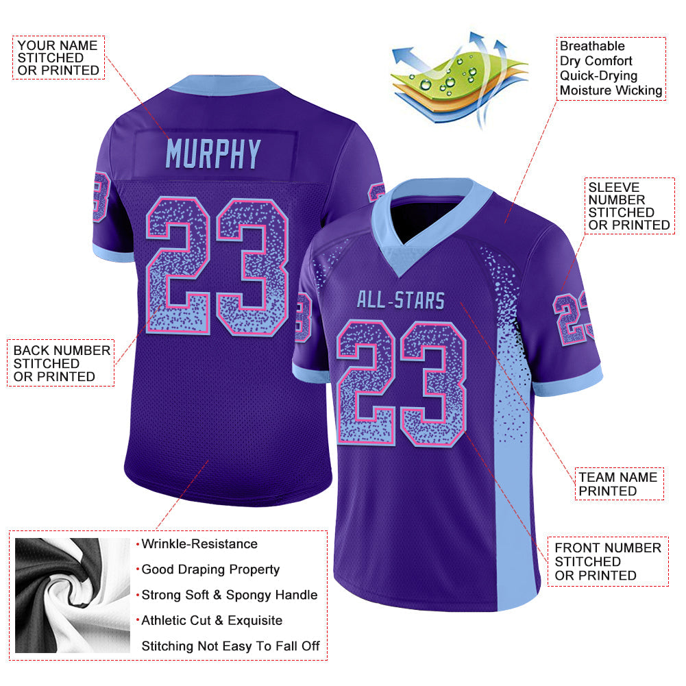 Custom Purple Light Blue-Pink Mesh Drift Fashion Football Jersey - Sky-Custom