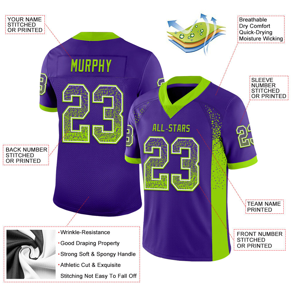 Custom Purple Neon Green-White Mesh Drift Fashion Football Jersey - Sky-Custom