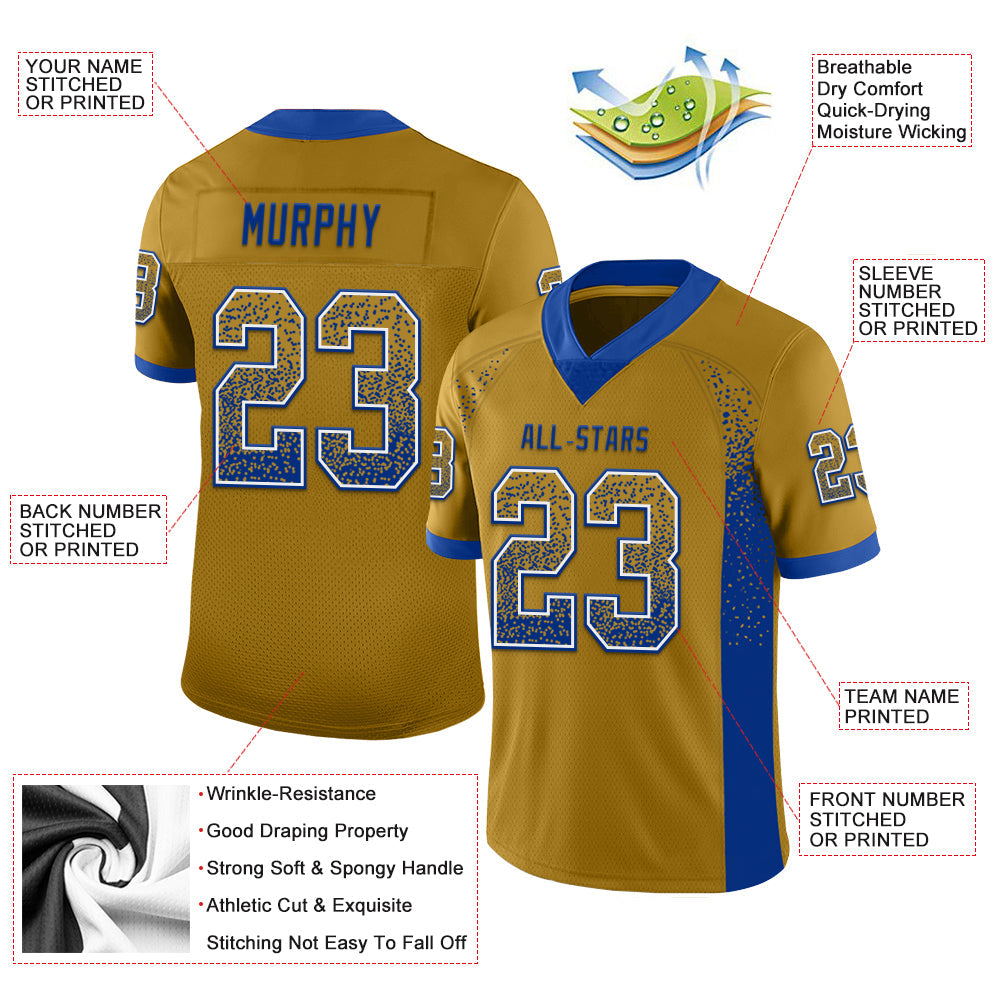 Custom Old Gold Royal-White Mesh Drift Fashion Football Jersey - Sky-Custom