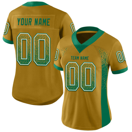 Custom Old Gold Kelly Green-White Mesh Drift Fashion Football Jersey - Sky-Custom