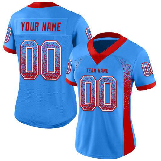 Custom Powder Blue Red-White Mesh Drift Fashion Football Jersey - Sky-Custom