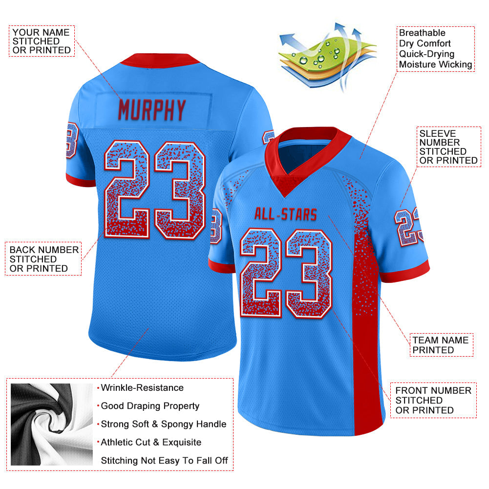 Custom Powder Blue Red-White Mesh Drift Fashion Football Jersey - Sky-Custom