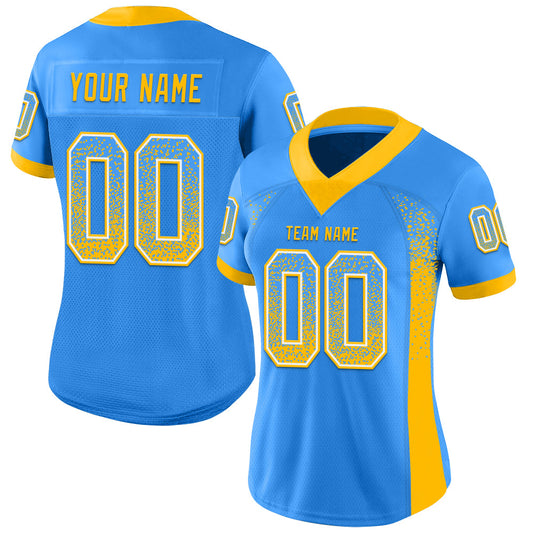 Custom Powder Blue Gold-White Mesh Drift Fashion Football Jersey - Sky-Custom