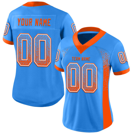 Custom Powder Blue Orange-White Mesh Drift Fashion Football Jersey - Sky-Custom