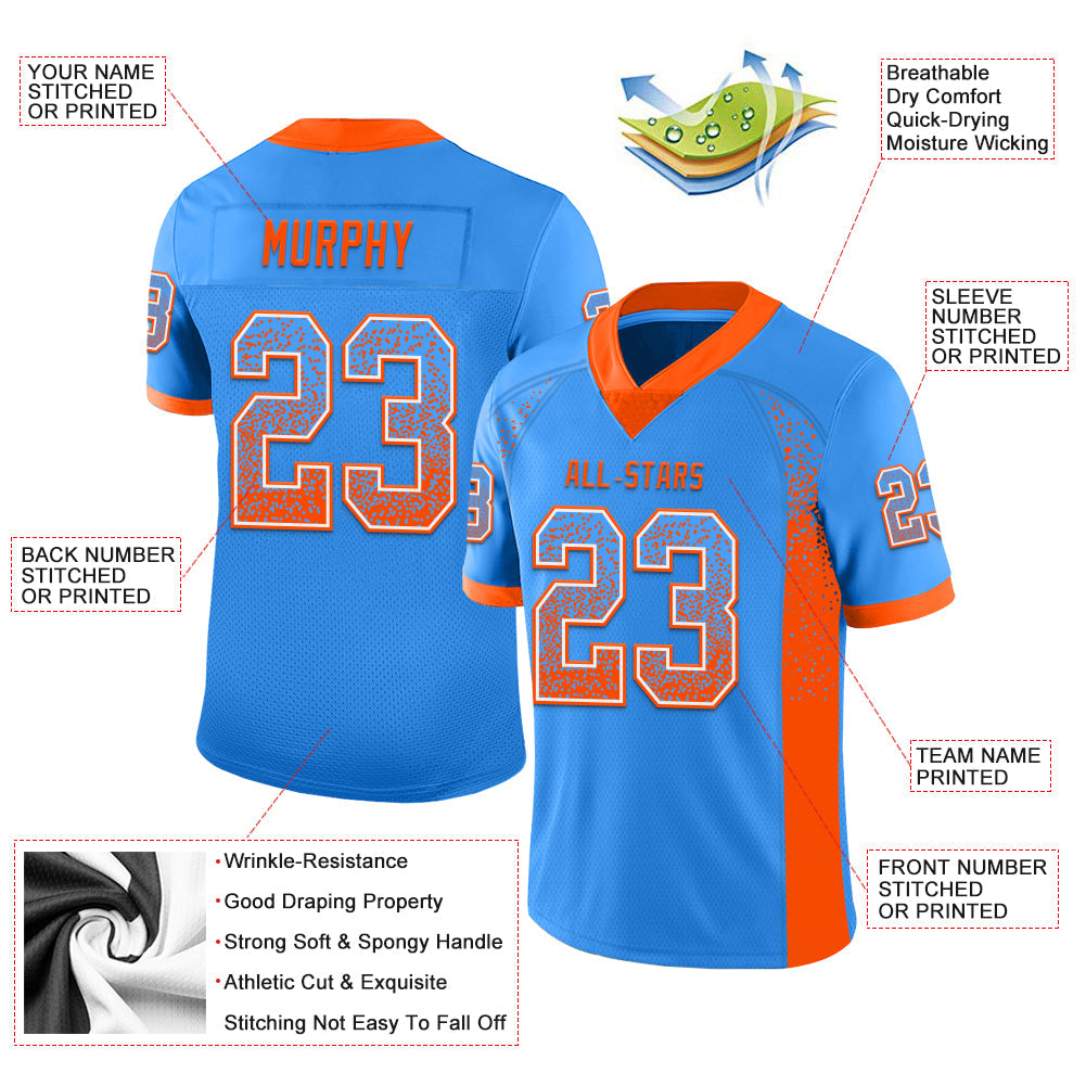 Custom Powder Blue Orange-White Mesh Drift Fashion Football Jersey - Sky-Custom