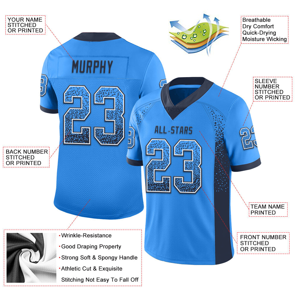 Custom Powder Blue Navy-White Mesh Drift Fashion Football Jersey - Sky-Custom