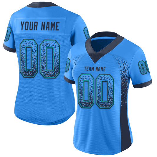 Custom Powder Blue Navy-Teal Mesh Drift Fashion Football Jersey - Sky-Custom
