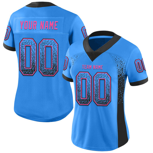 Custom Powder Blue Black-Pink Mesh Drift Fashion Football Jersey - Sky-Custom