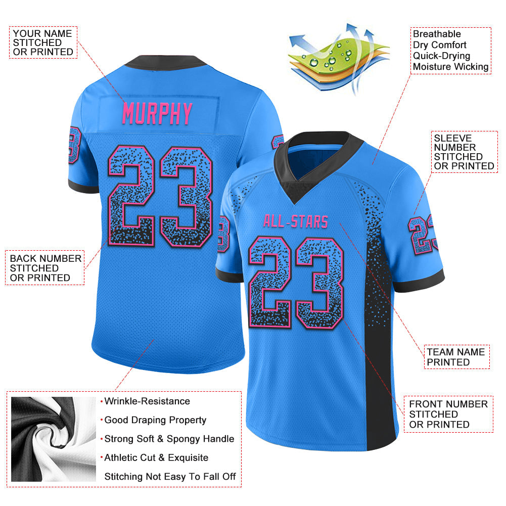 Custom Powder Blue Black-Pink Mesh Drift Fashion Football Jersey - Sky-Custom