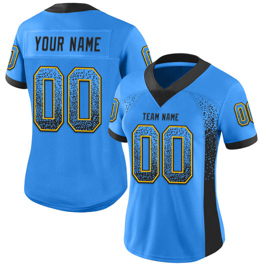 Custom Powder Blue Black-Gold Mesh Drift Fashion Football Jersey - Sky-Custom