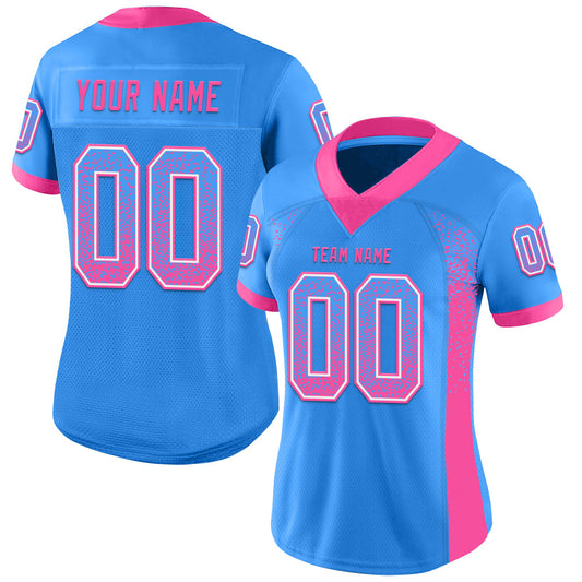 Custom Powder Blue Pink-White Mesh Drift Fashion Football Jersey - Sky-Custom