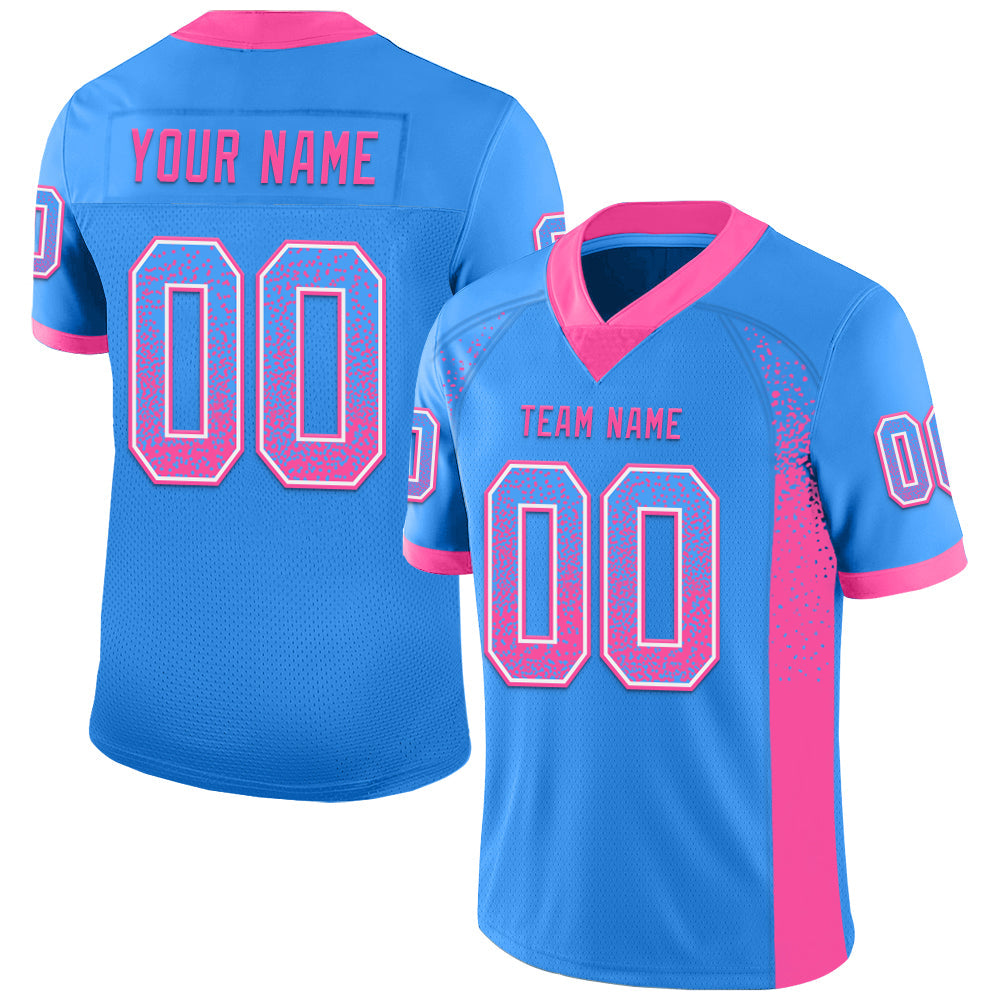 Custom Powder Blue Pink-White Mesh Drift Fashion Football Jersey - Sky-Custom