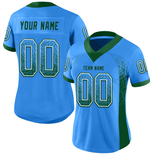 Custom Powder Blue Green-White Mesh Drift Fashion Football Jersey - Sky-Custom