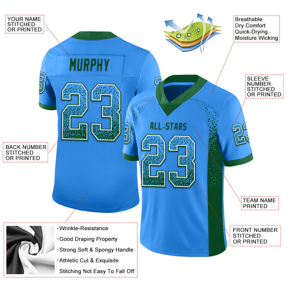 Custom Powder Blue Green-White Mesh Drift Fashion Football Jersey - Sky-Custom