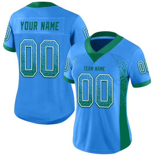 Custom Powder Blue Kelly Green-White Mesh Drift Fashion Football Jersey - Sky-Custom