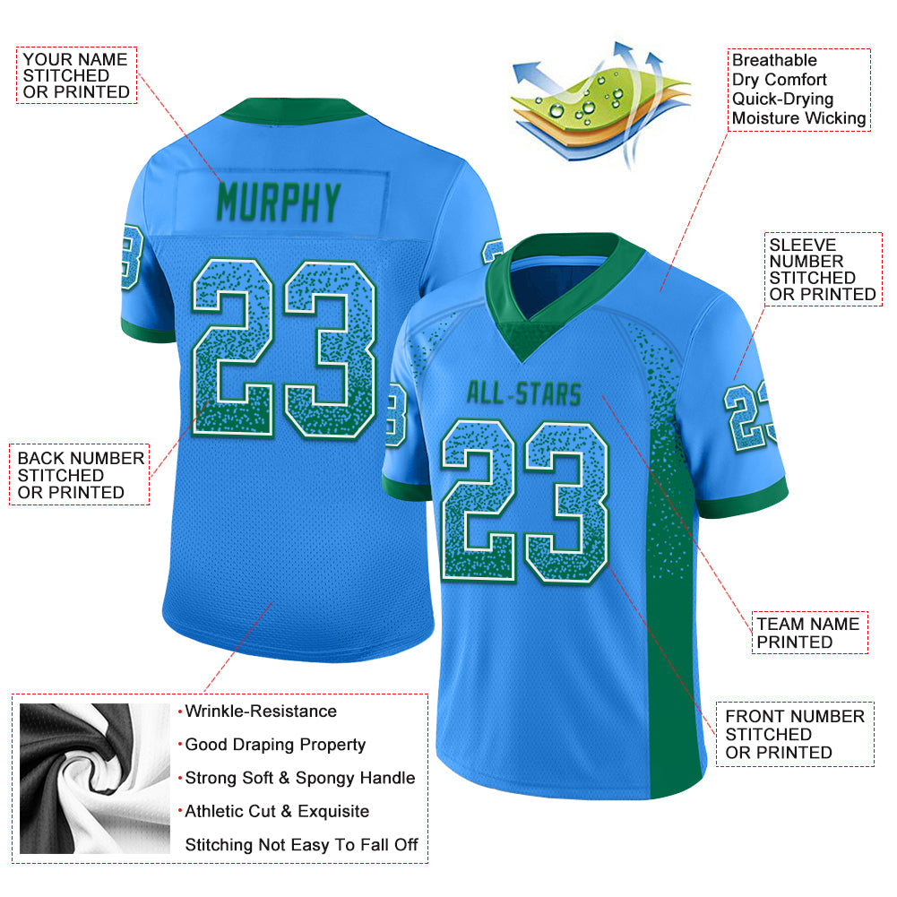 Custom Powder Blue Kelly Green-White Mesh Drift Fashion Football Jersey - Sky-Custom