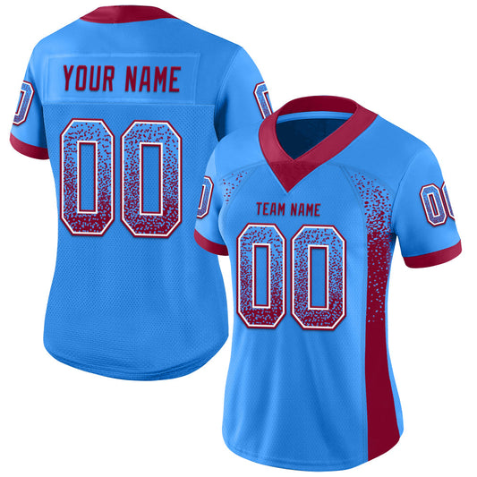 Custom Powder Blue Maroon-White Mesh Drift Fashion Football Jersey - Sky-Custom