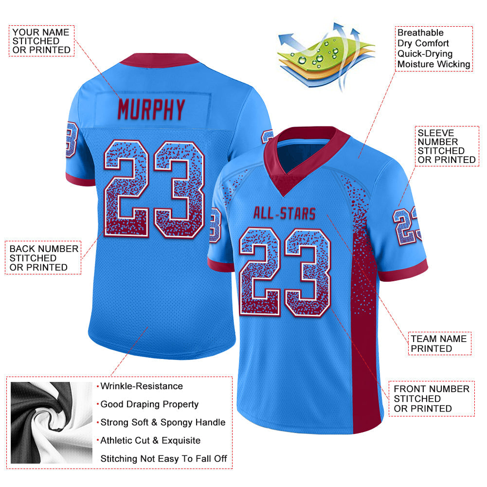 Custom Powder Blue Maroon-White Mesh Drift Fashion Football Jersey - Sky-Custom