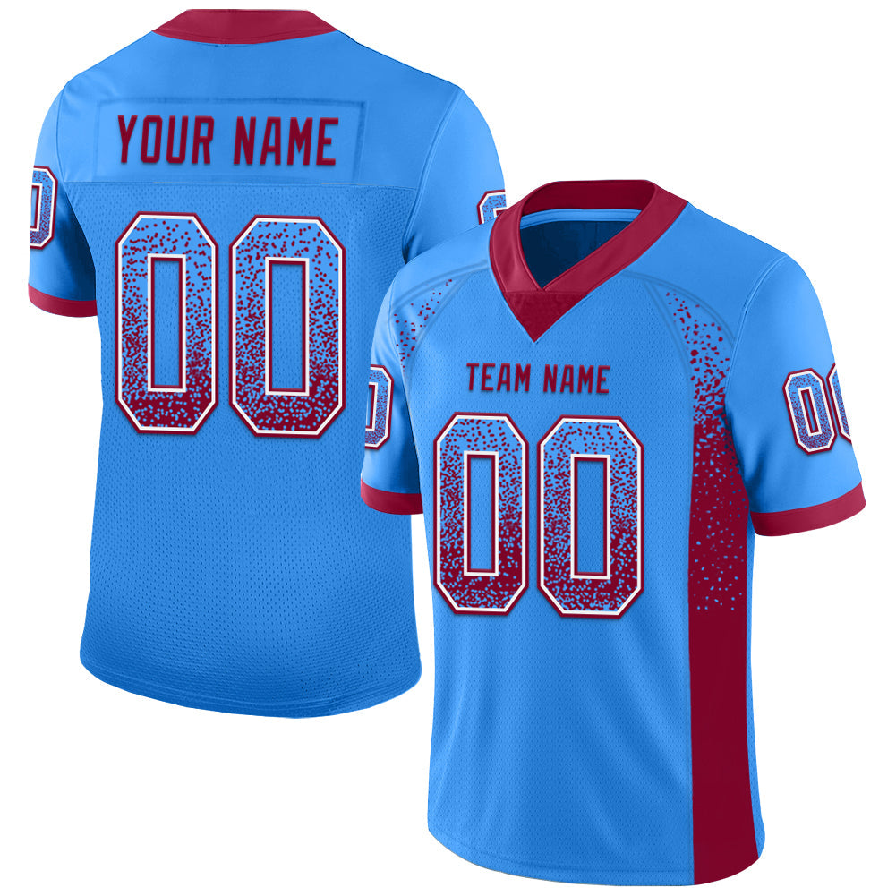 Custom Powder Blue Maroon-White Mesh Drift Fashion Football Jersey - Sky-Custom
