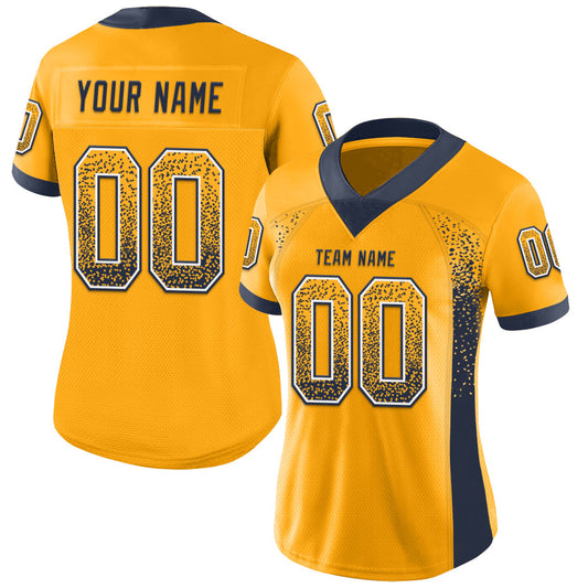 Custom Gold Navy-White Mesh Drift Fashion Football Jersey - Sky-Custom