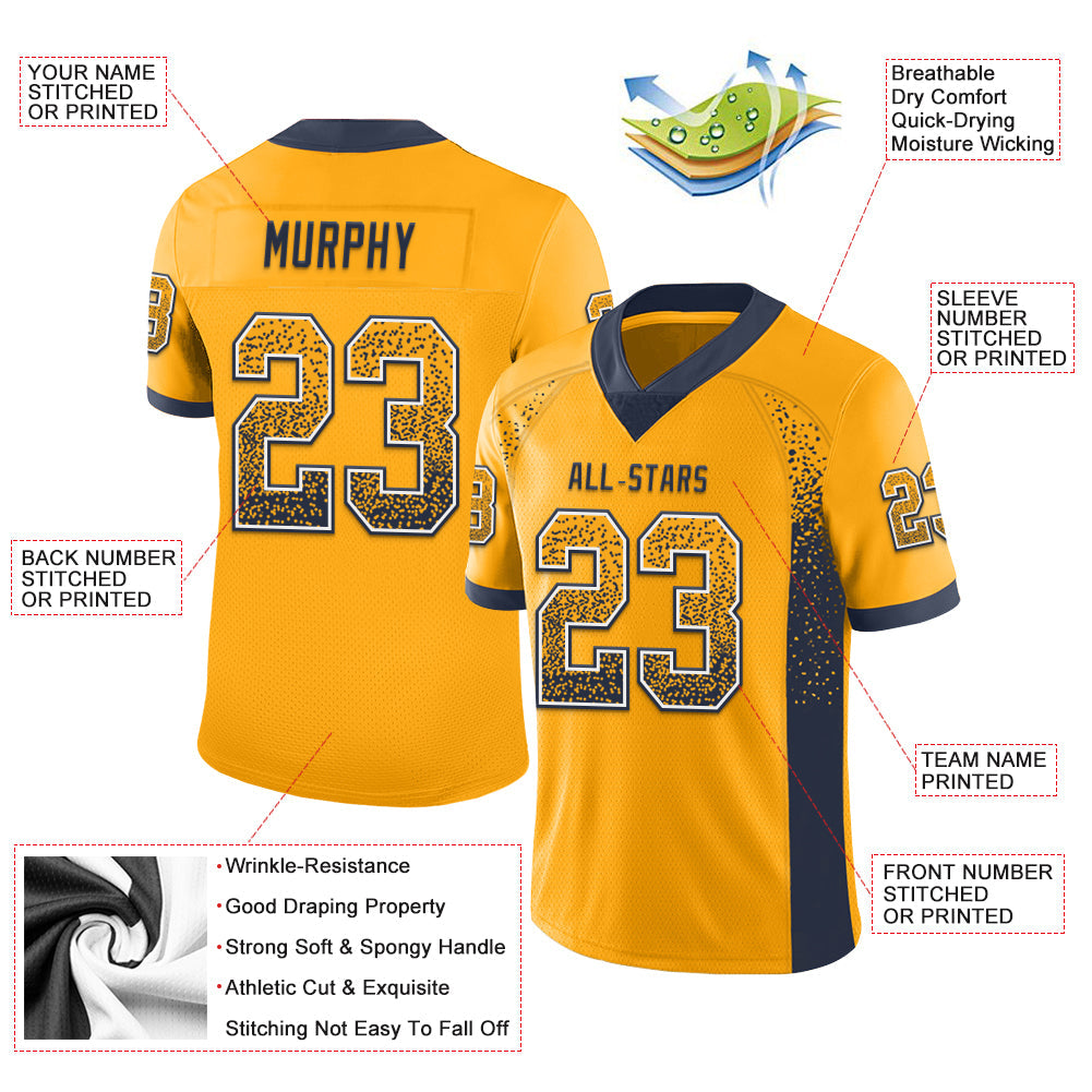 Custom Gold Navy-White Mesh Drift Fashion Football Jersey - Sky-Custom