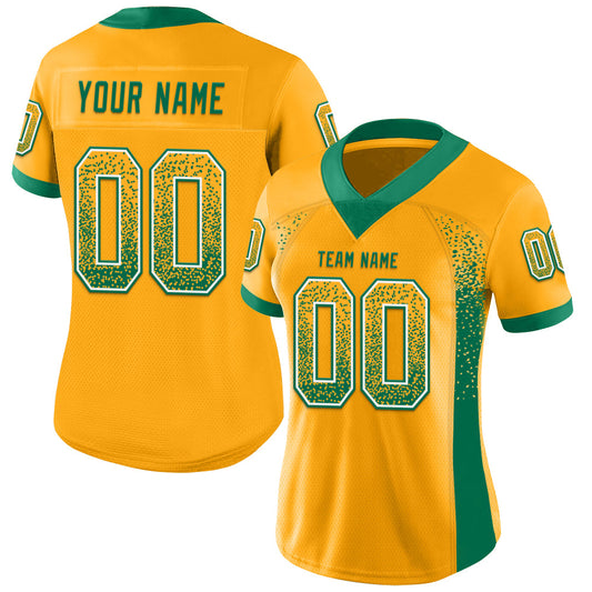 Custom Gold Kelly Green-White Mesh Drift Fashion Football Jersey - Sky-Custom