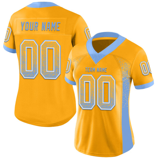 Custom Gold Powder Blue-White Mesh Drift Fashion Football Jersey - Sky-Custom